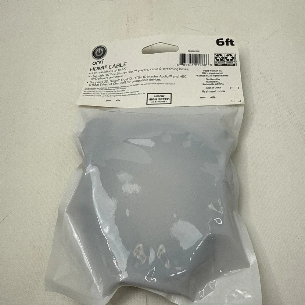 New Sealed ONN 6ft‎ HDMI Cable Black Connects High-Definition A/V Devices